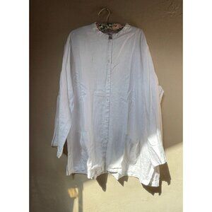 Gillian Grey Women's White Mandarin Collar Long Sleeve Linen Shirt Top Size 20